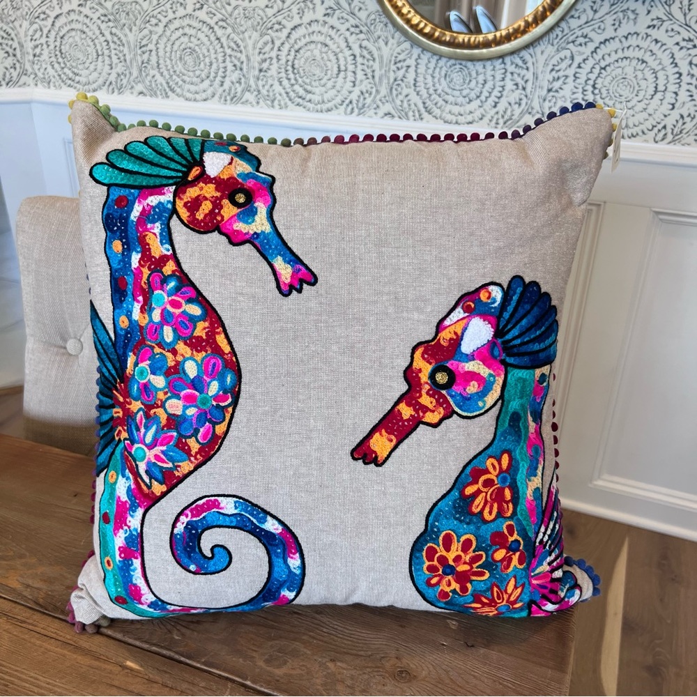 NWT Bright & Colorful Seahorse Pillow